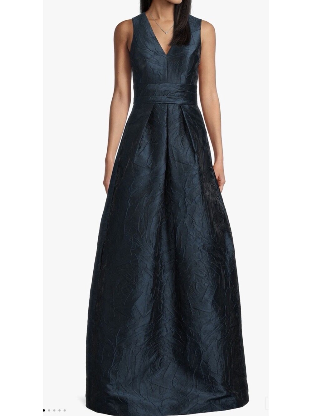 New Kay Unger Mariah Jacquard Textured Gown In Navy Size 6 $348